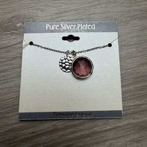 Pure Silver Plated Pink Purple Genuine Crystal Pendant Necklace Disc Charm New